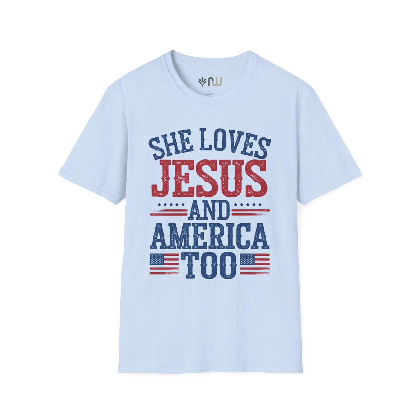 "She Loves Jesus and America Too" Softstyle T-Shirt