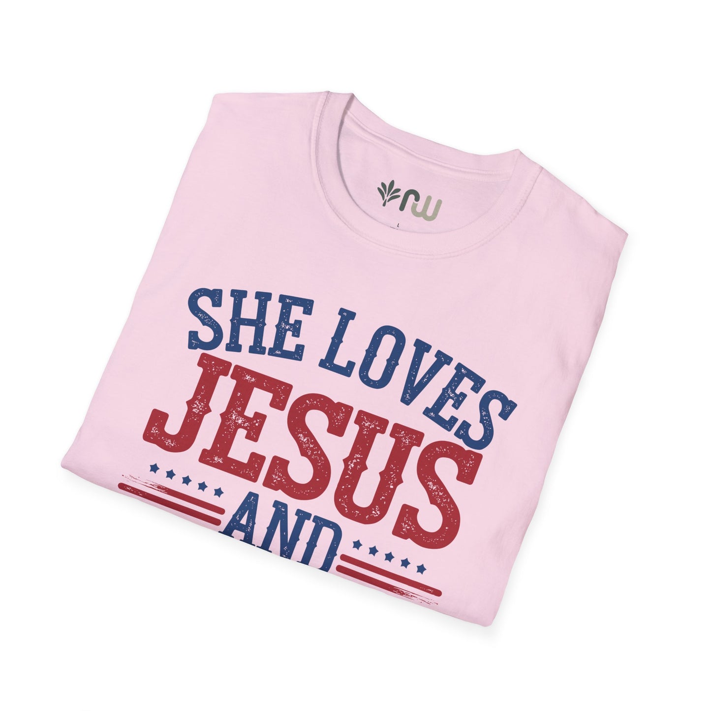 "She Loves Jesus and America Too" Softstyle T-Shirt