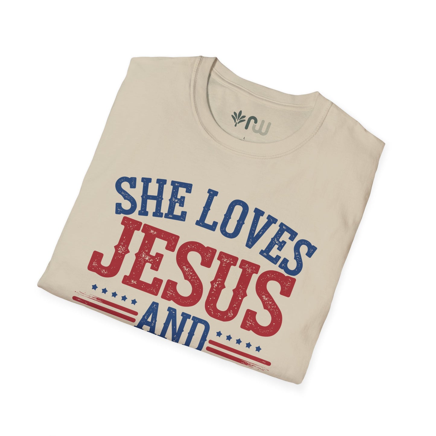 "She Loves Jesus and America Too" Softstyle T-Shirt