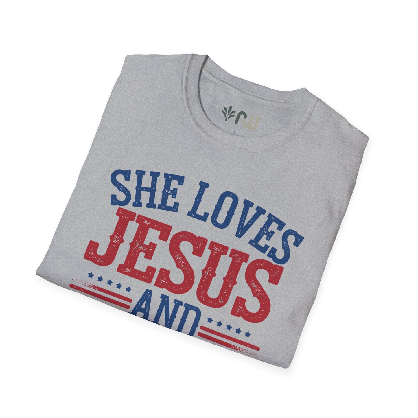 "She Loves Jesus and America Too" Softstyle T-Shirt