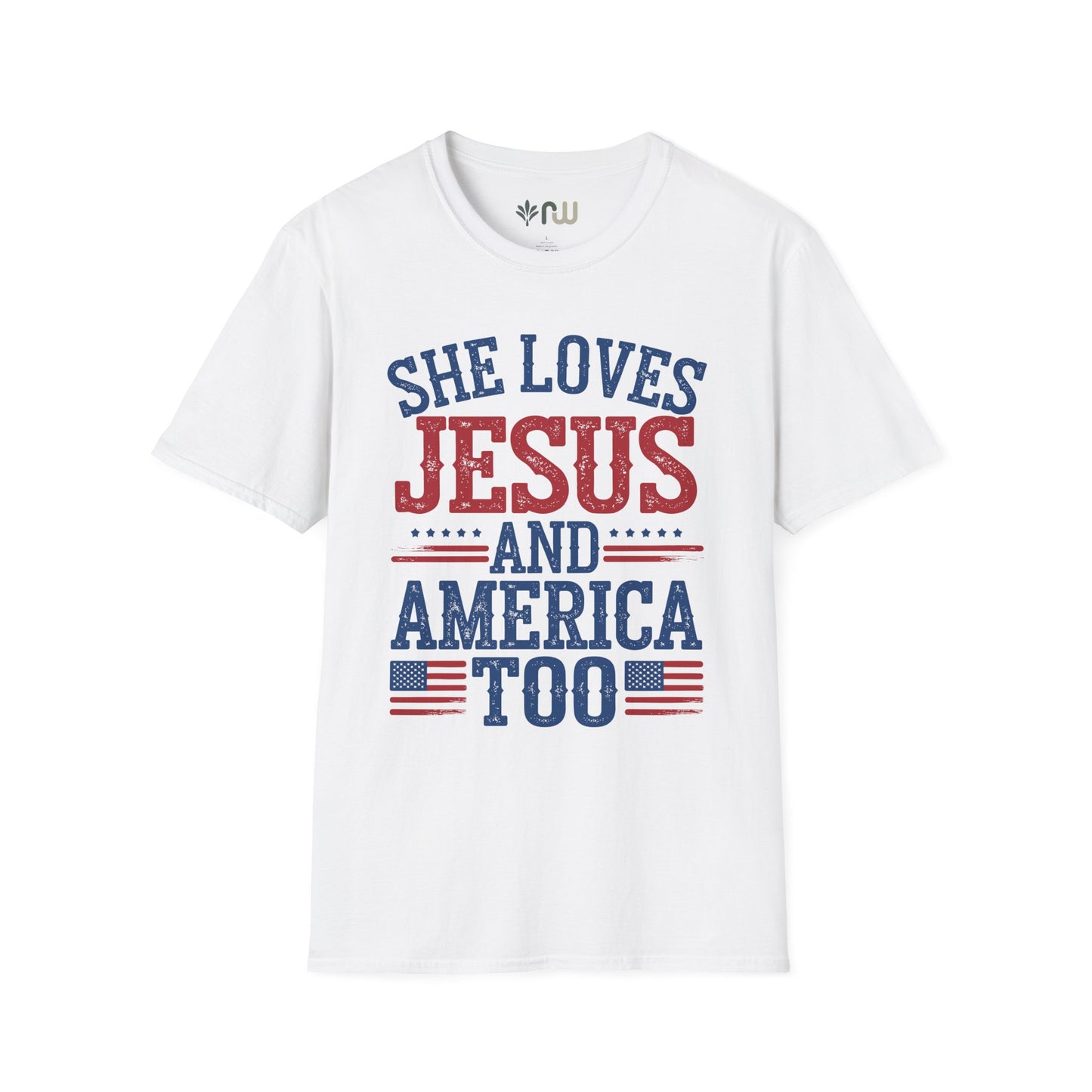 "She Loves Jesus and America Too" Softstyle T-Shirt