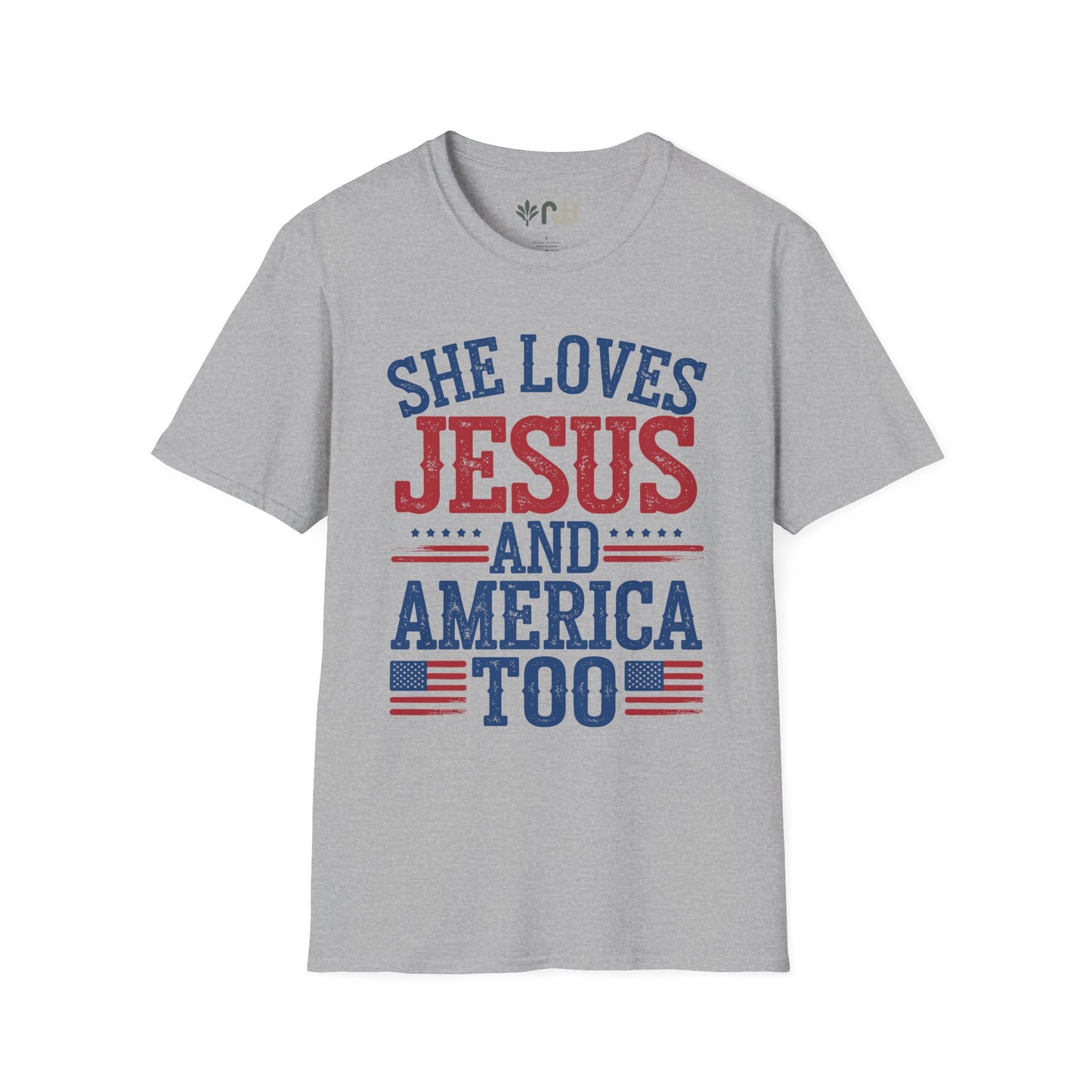 "She Loves Jesus and America Too" Softstyle T-Shirt