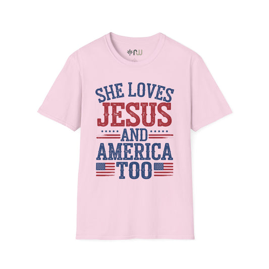 "She Loves Jesus and America Too" Softstyle T-Shirt